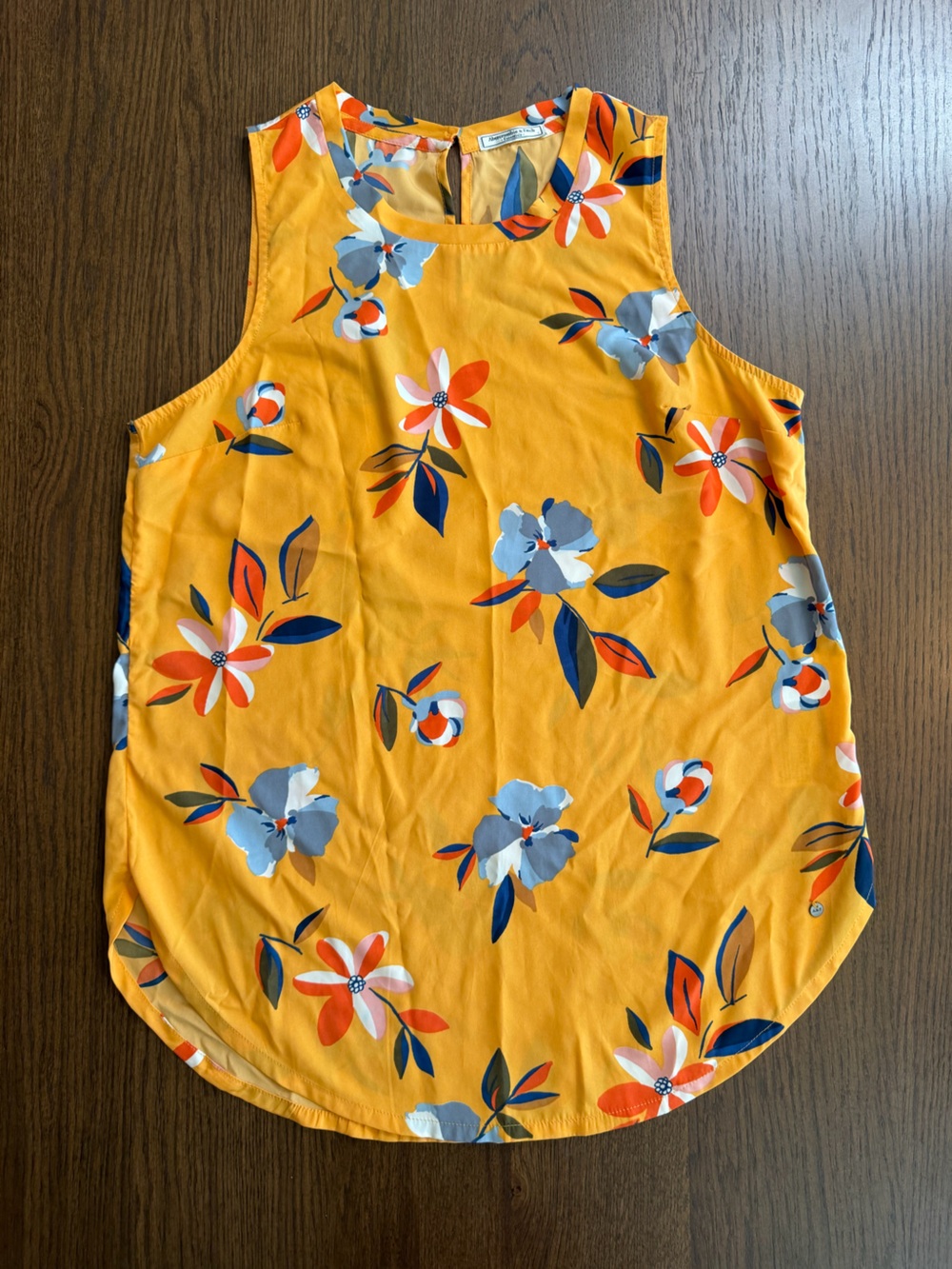 Abercrombie & Fitch Yellow Sleeveless Blouse with Blue Floral Print